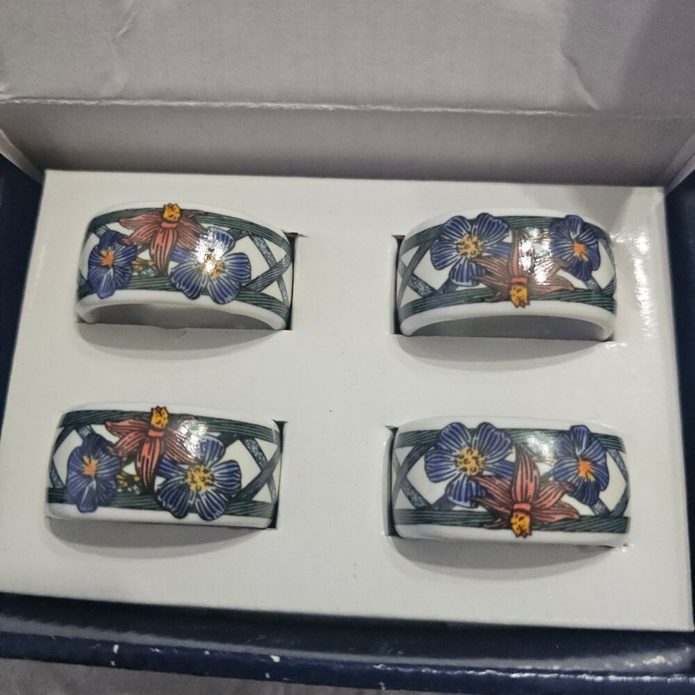 8 Dansk Nordic Garden Napkin Rings 2"designer Victoria Morrison bold style 90s - Picture 8 of 8